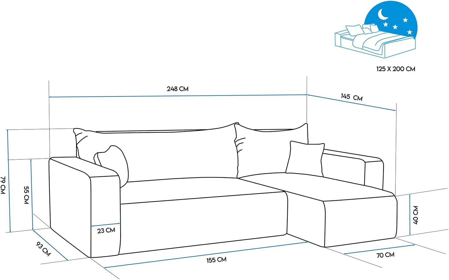 Canapé d'Angle Convertible 145x248 à Gauche ou à Droite - 3 Places Avec Espace de Rangement - Lit - Sofa Beige
