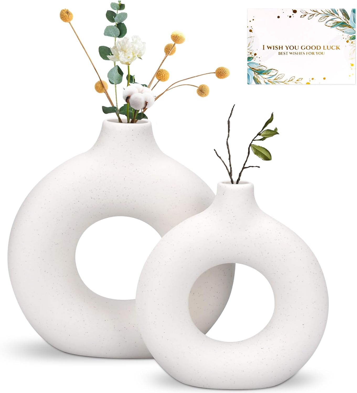 Vase Decoratif en Ceramique,Lot de 2 Vase De Forme Ronde d'art Moderne,vases en céramique en Donut Blanc pour La Décoration Salon,Chambre à Coucher,Mariage,Table à Manger,Bureau