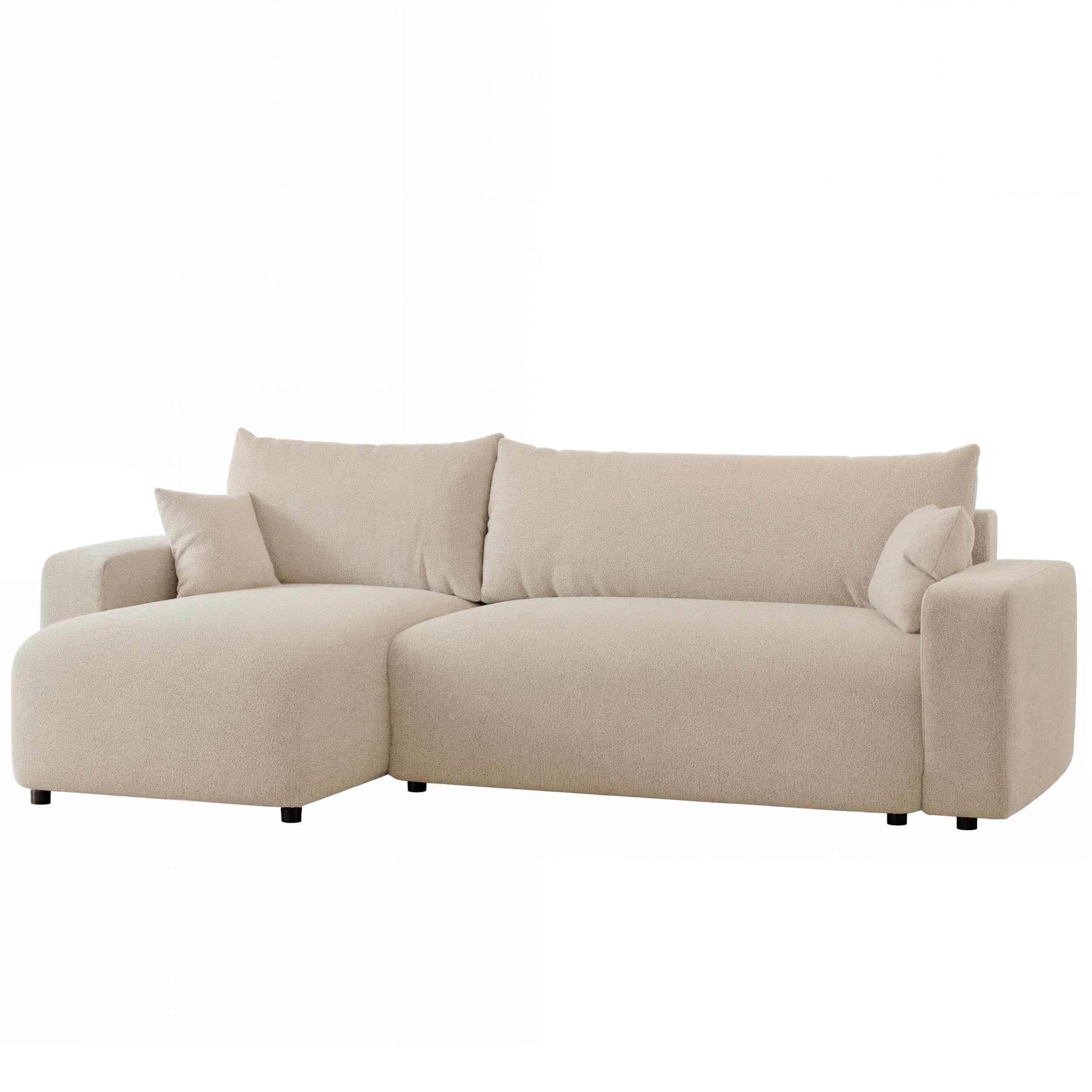 Canapé d'Angle Convertible 145x248 à Gauche ou à Droite - 3 Places Avec Espace de Rangement - Lit - Sofa Beige