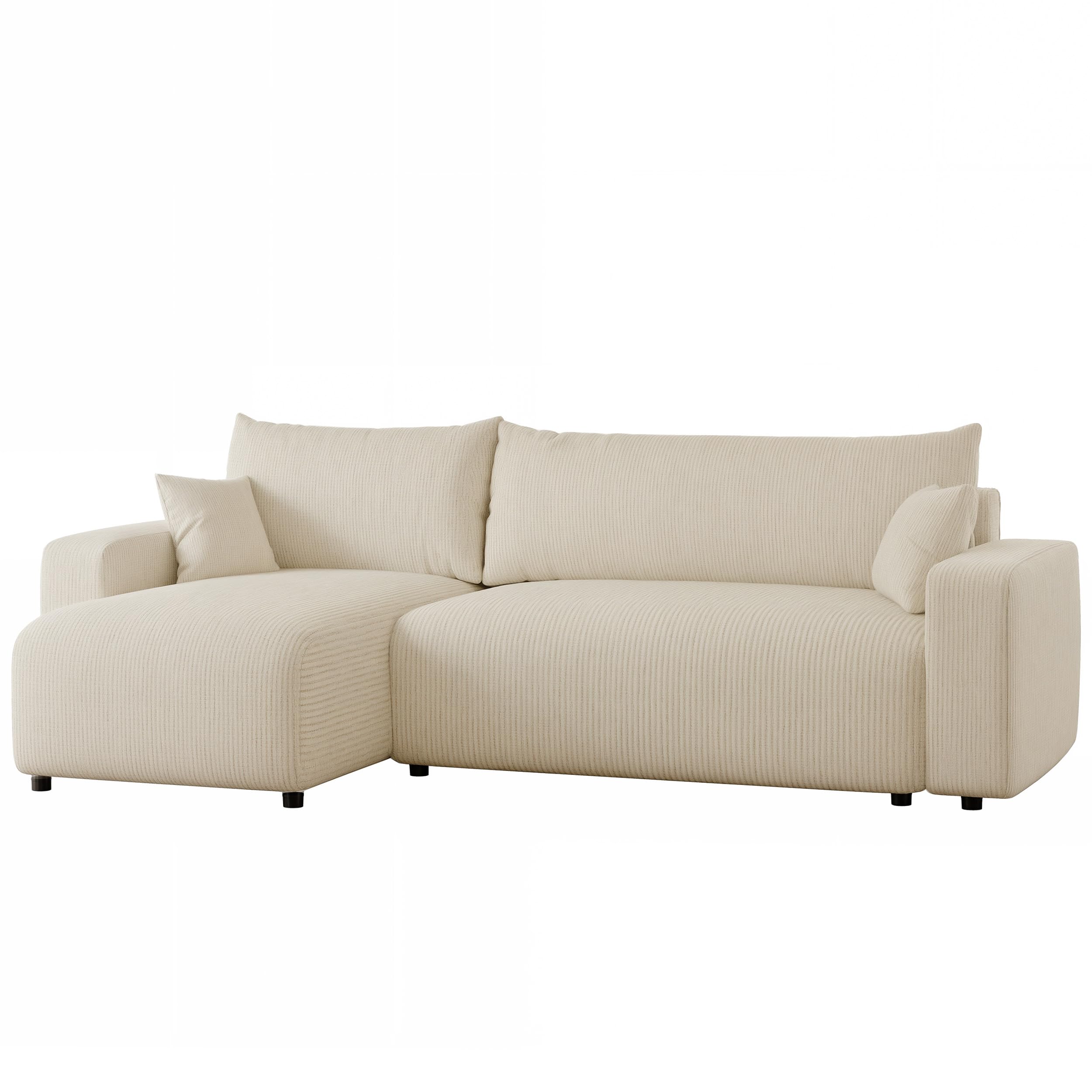 Canapé d'Angle Convertible 145x248 à Gauche ou à Droite - 3 Places Avec Espace de Rangement - Lit - Sofa Beige