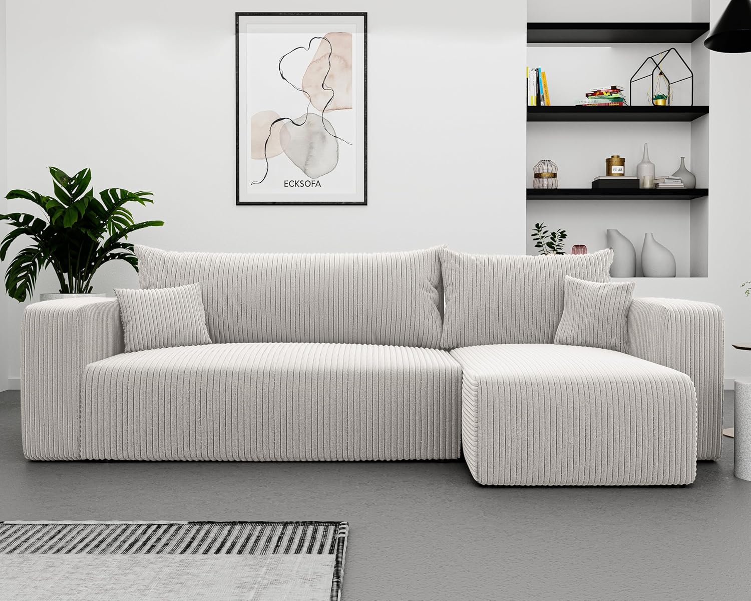 Canapé d'Angle Convertible 145x248 à Gauche ou à Droite - 3 Places Avec Espace de Rangement - Lit - Sofa Beige