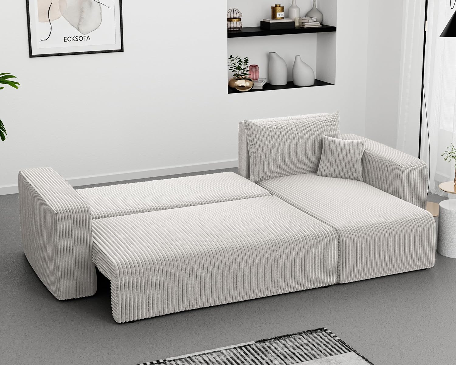 Canapé d'Angle Convertible 145x248 à Gauche ou à Droite - 3 Places Avec Espace de Rangement - Lit - Sofa Beige